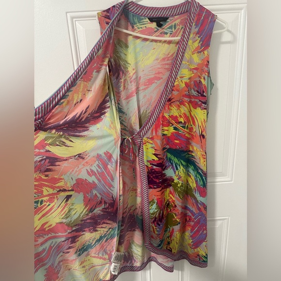 BCBGMaxAzria Colorful Abstract Midi Wrap Dress, Size Medium - Picture 6 of 6